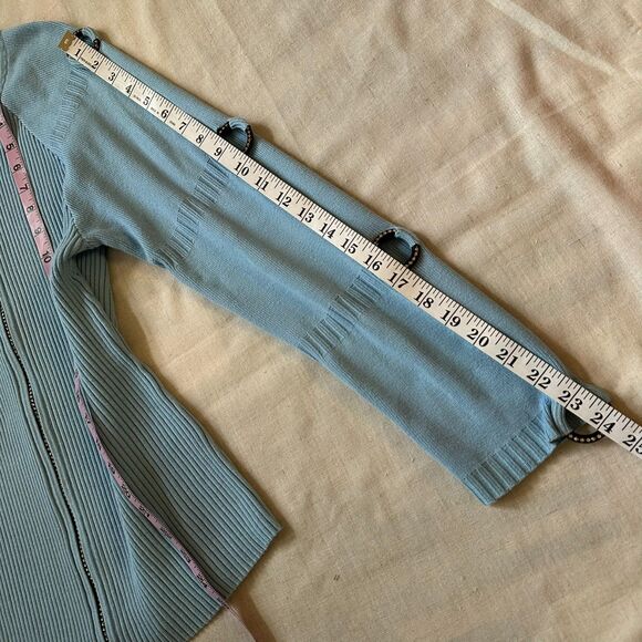 Just B Crystal Grommet Ribbed Zip Cardigan Sweater M Baby Blue E-Girl Y2K - Picture 12 of 12